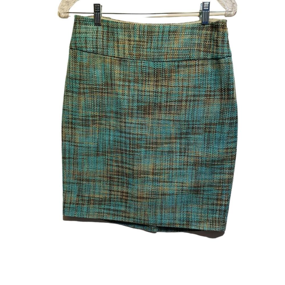 The Limited Teal Brown Tan Tweed Straight Pencil Skirt 2